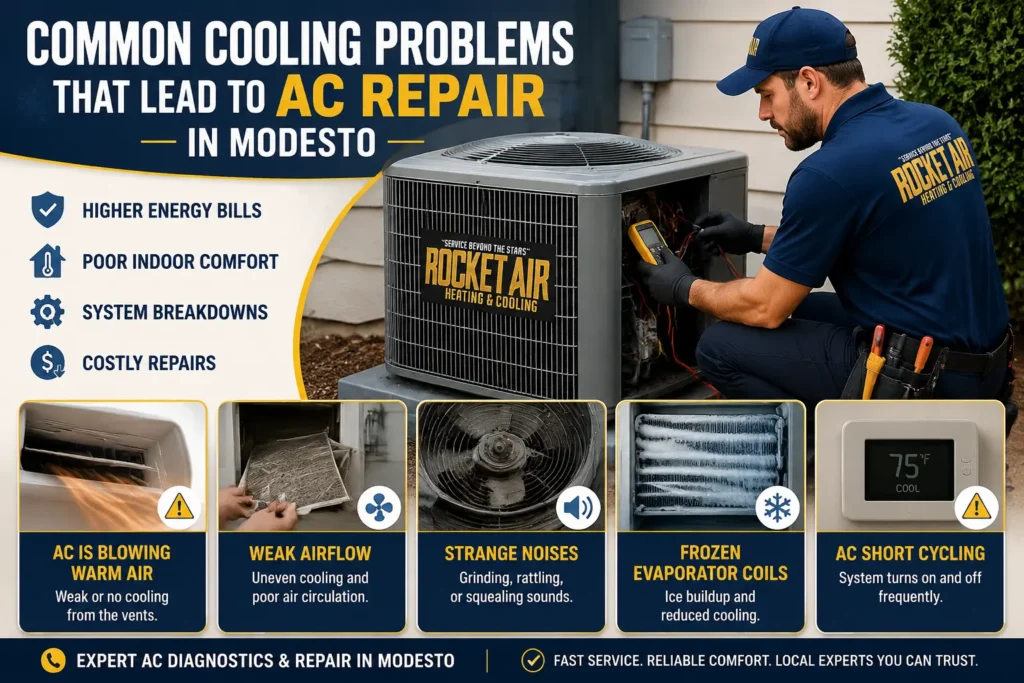 Common Cooling Problems That Lead to AC Repair in Modesto
