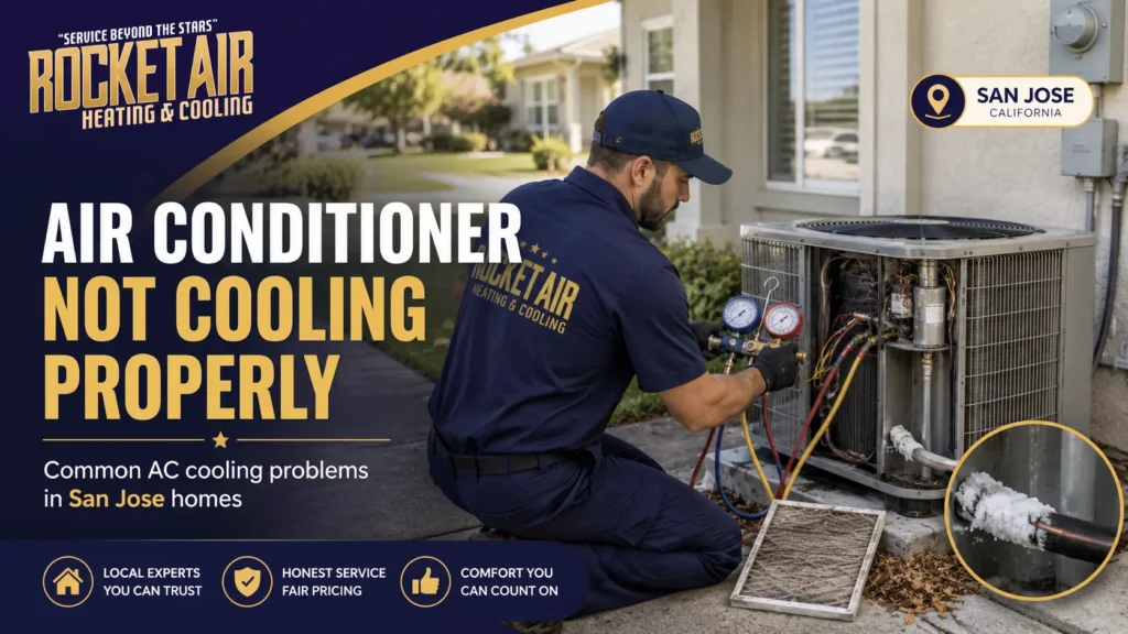 HVAC technician diagnosing an air conditioner that is running but not cooling at a San Jose home