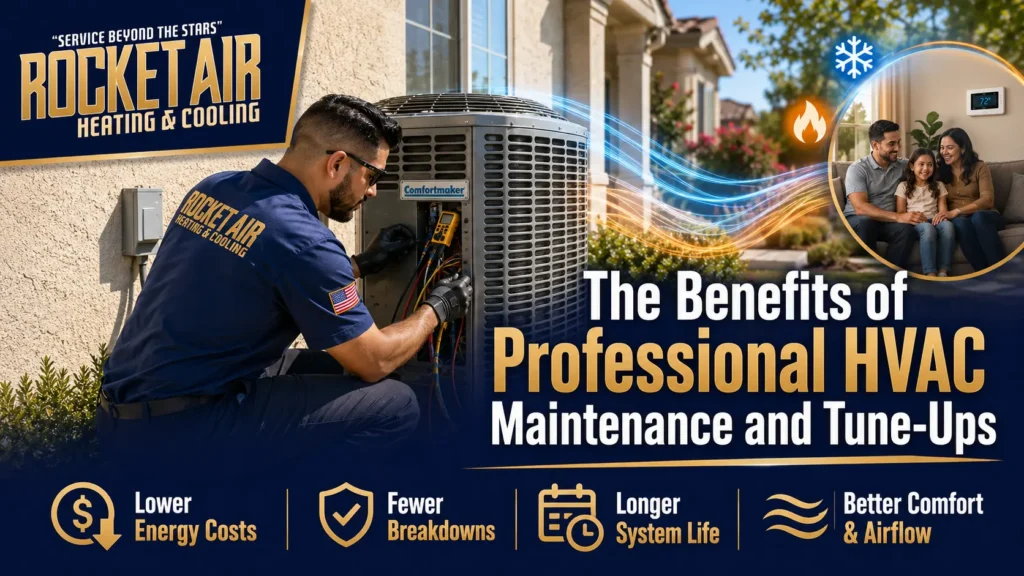 HVAC technician performing maintenance to improve efficiency, airflow, and comfort in a Modesto